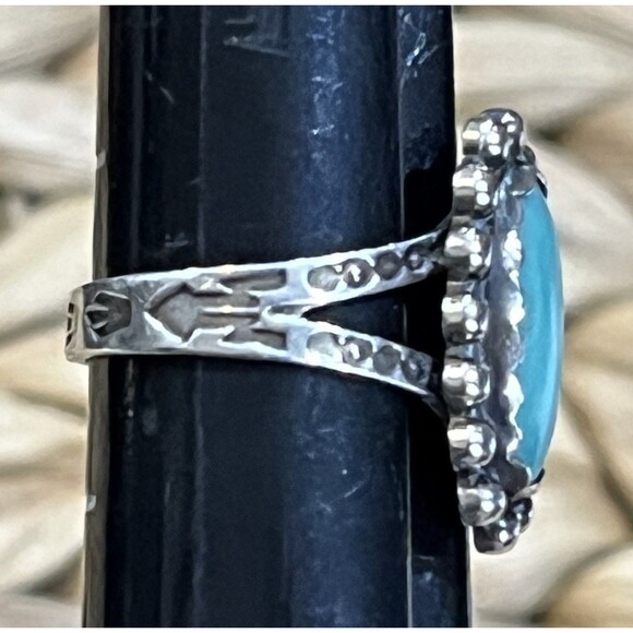 Navajo Sleeping Beauty Turquoise Sterling Silver Ring Sz 6.75 Beaded Stamped - Picture 3 of 6